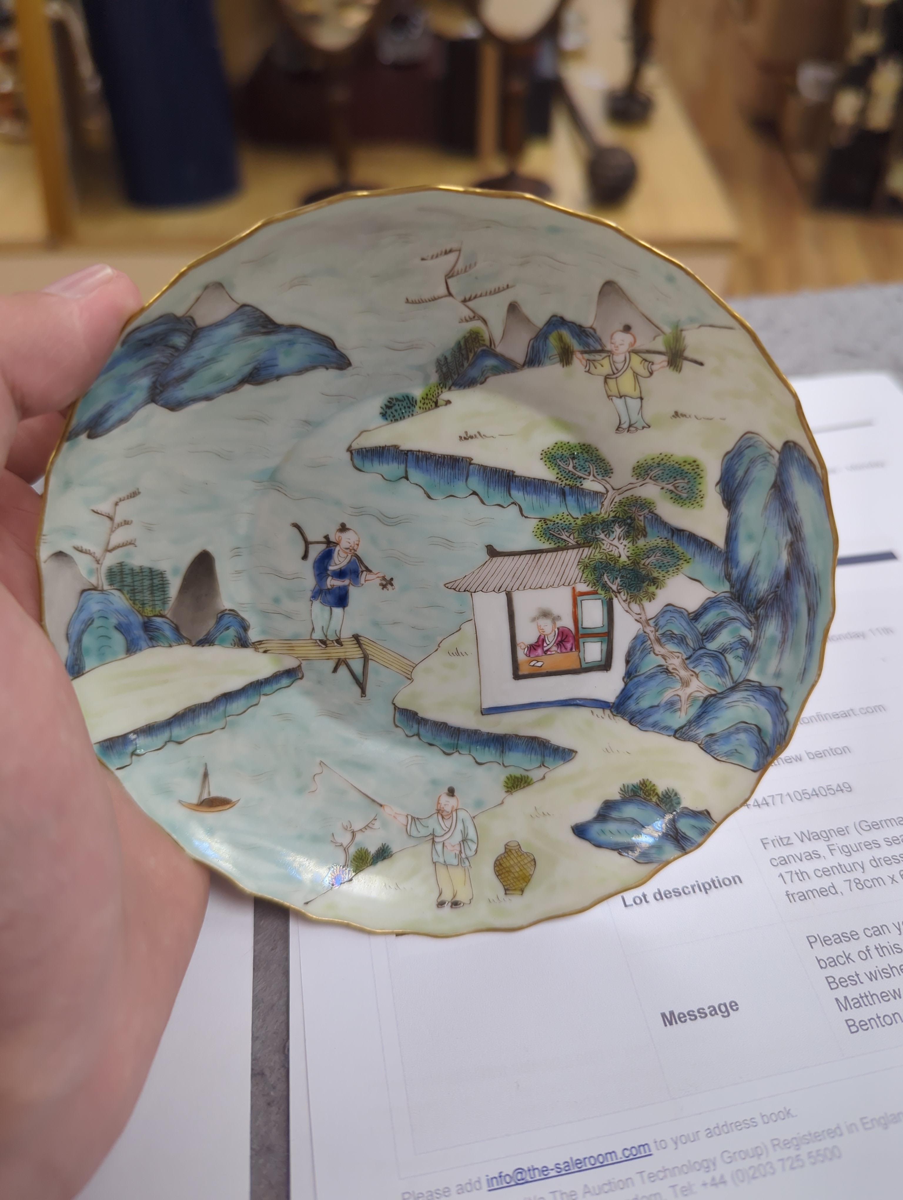 A set of four Chinese enamelled porcelain saucers, 13cm